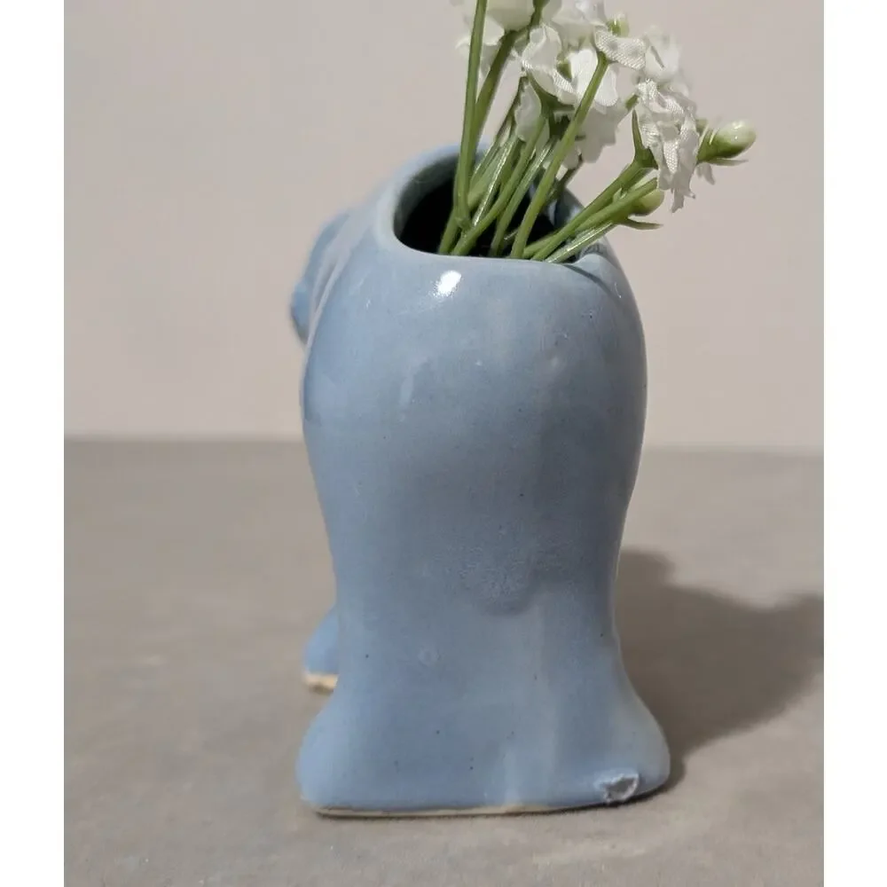 Vintage McCoy Morton Ceramic Blue Cat Planter Vase Arched MCM Kitten 1950s